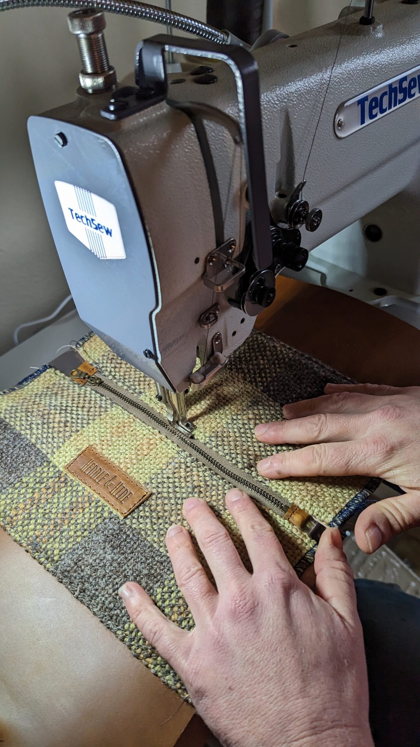 sewing a handbag on a sewing machine
