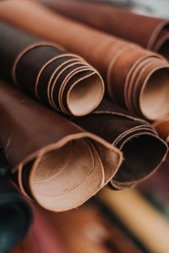 Close Up Photo of Leather Rolls