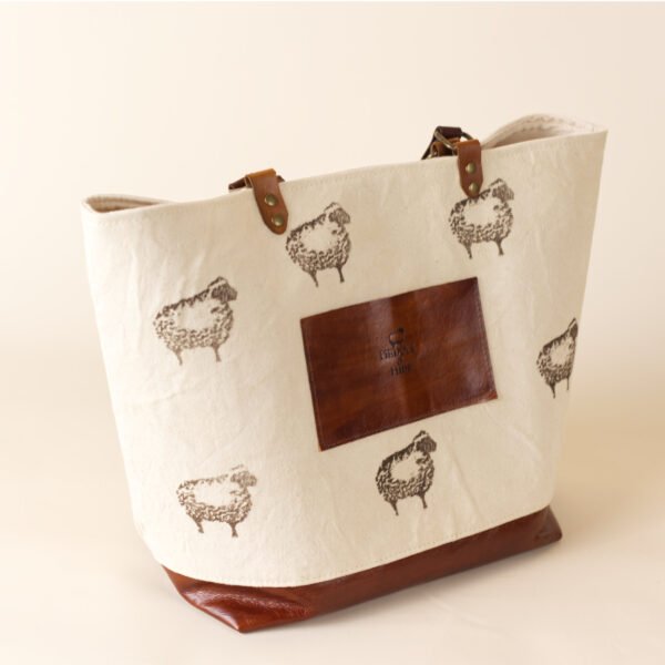 IMG_9538 sheep print canvas and leather tote