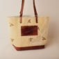 large canvas and leather tote bag with bee print