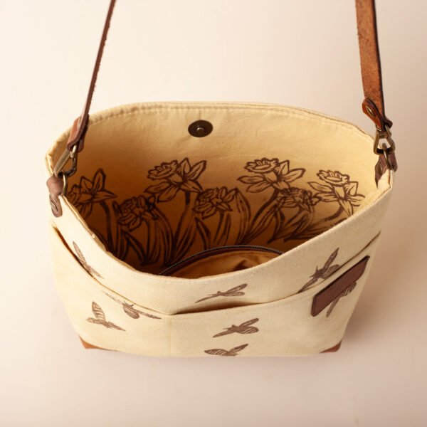 inside floral print we love bees mini tote