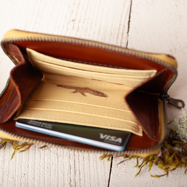 bees-wallet-inside a luxury leather and canvas zippered wallet in bees print