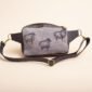 black leather and canvas fanny pack naturally dyed and printed with black sheep