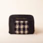 handwoven black check wool and leather zippered wallet
