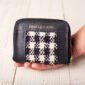 handwoven black check wool and leather zippered wallet