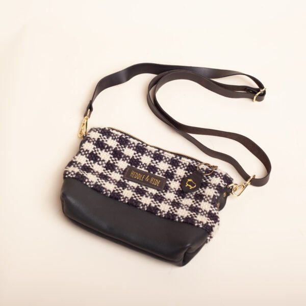 crossbody handbag made with hand woven wool and leather