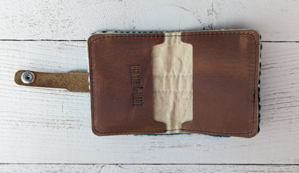 blue woven wallet inside hand woven wallet