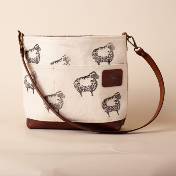 mini tote canvas and leather with sheep print