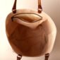 large tote in brown leather and canvas with the black sheep print