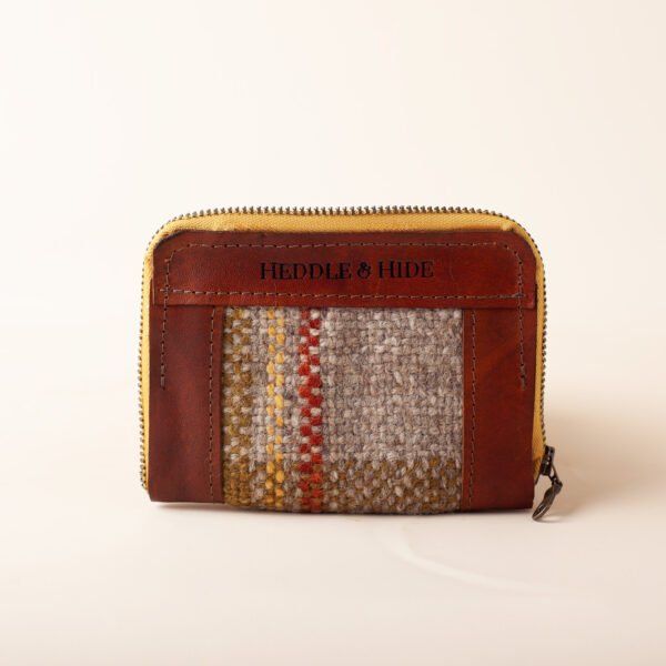 harvest-plaid-front handwoven plaid wool and leather zippered wallet
