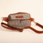 handwoven houndstooth fanny pack brown and white with leather accents