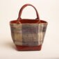 luxury handwoven tote bag with leather in pistachio plaid